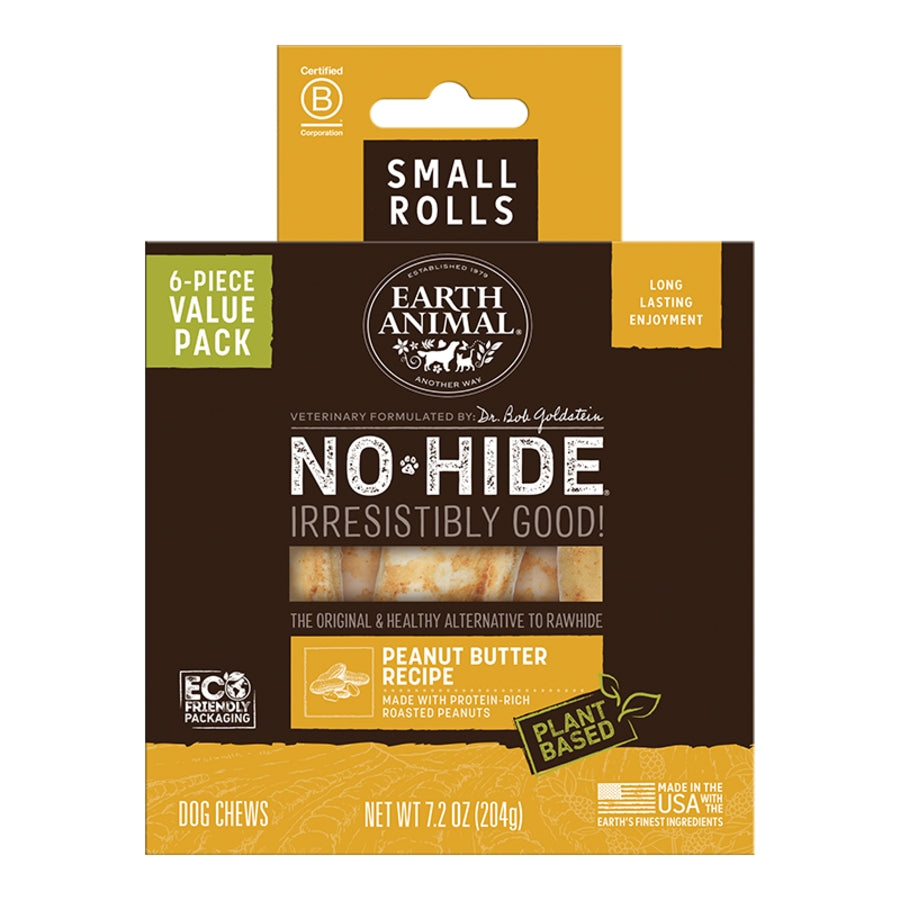 Earth Animal No-Hide Peanut Butter Dog Chews – Small Size, Value Pack (6 Rolls)